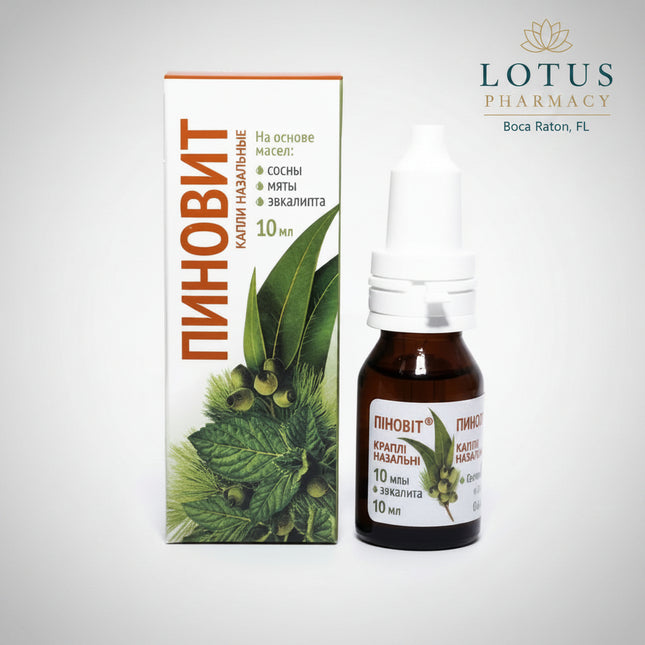 Pinovit is an oil-based nasal drop formula made with a blend of essential oils and vitamin E. It is designed to gently soothe the nasal passages, support mucosal comfort, and help maintain easier breathing during non-allergic nasal irritation.