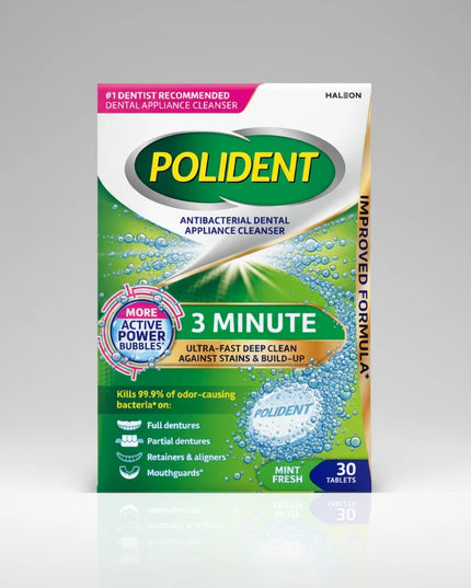 polident, polident cleanser, polident 3 minute, dental appliance cleaner, denture cleaner, retainer cleaner, aligner cleaner, mouthguard cleaner, antibacterial cleanser, haleon oral care, denture tablets, retainer cleaning tablets, oral care products, dental hygiene, removable appliance cleaner, полидент, очиститель для протезов, таблетки для очистки ретейнеров, уход за зубными протезами, таблетки для протезов, limpiador polident, limpiador de retenedores, limpiador de dentaduras, tabletas limpiadoras para 