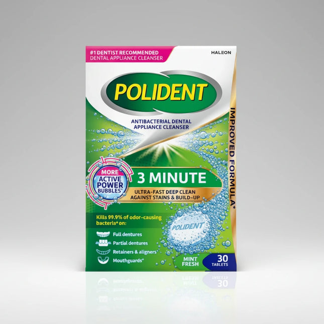 polident, polident cleanser, polident 3 minute, dental appliance cleaner, denture cleaner, retainer cleaner, aligner cleaner, mouthguard cleaner, antibacterial cleanser, haleon oral care, denture tablets, retainer cleaning tablets, oral care products, dental hygiene, removable appliance cleaner, полидент, очиститель для протезов, таблетки для очистки ретейнеров, уход за зубными протезами, таблетки для протезов, limpiador polident, limpiador de retenedores, limpiador de dentaduras, tabletas limpiadoras para 