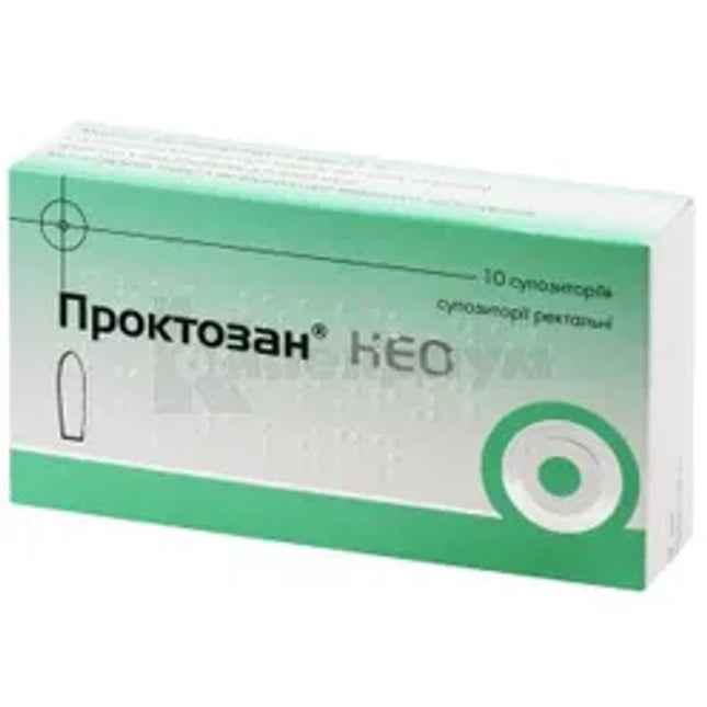 Box of Proktozan Neo medical product on a white background
