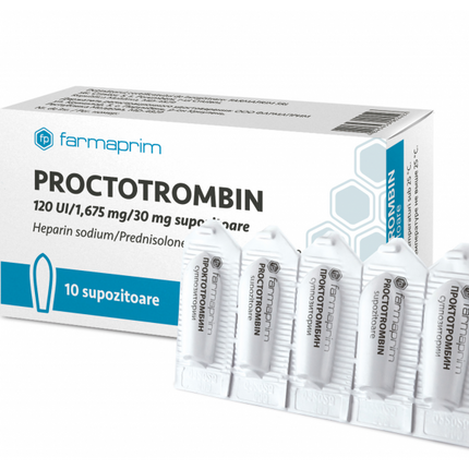 Box of Proctotrombin suppositories with visible branding on a white background
