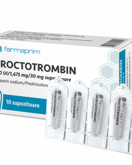 Box of Proctotrombin suppositories with visible branding on a white background