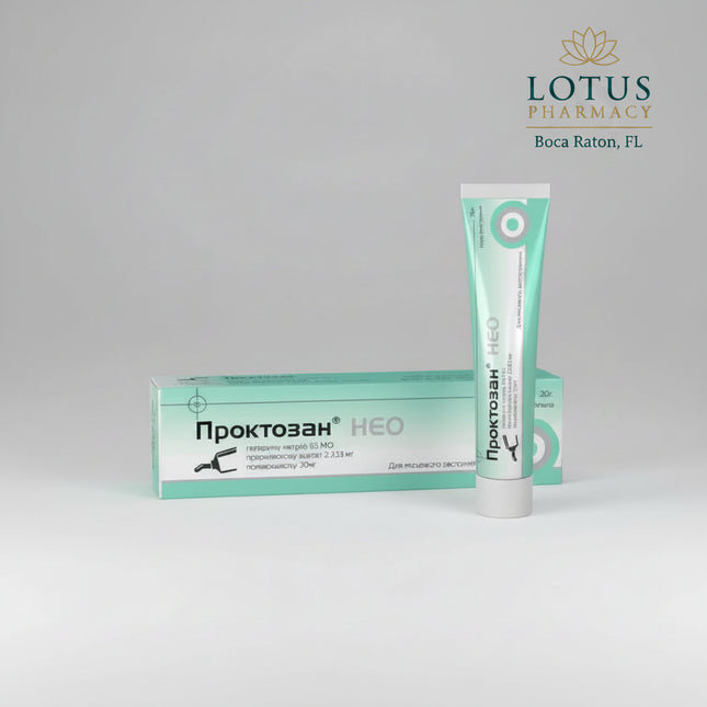 Rectal Care &amp; Hemorrhoid Relief Ointment Проктозан НЕО мазь — Proctosan Neo is a rectal ointment designed to help relieve discomfort associated with hemorrhoids and irritation of the anal area. The formula combines soothing and anti-inflammatory components that help reduce swelling, itching, and irritation while supporting the natural healing of sensitive tissues.
