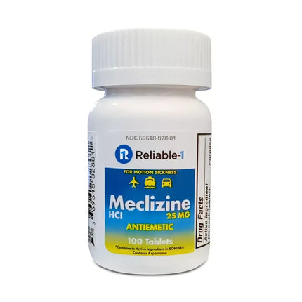 Reliable-1 Meclizine HCl Antiemetic Tablets for Motion Sickness 25 mg – 100 Tablets
