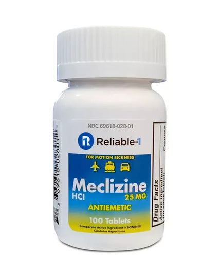Reliable-1 Meclizine HCl Antiemetic Tablets for Motion Sickness 25 mg – 100 Tablets
