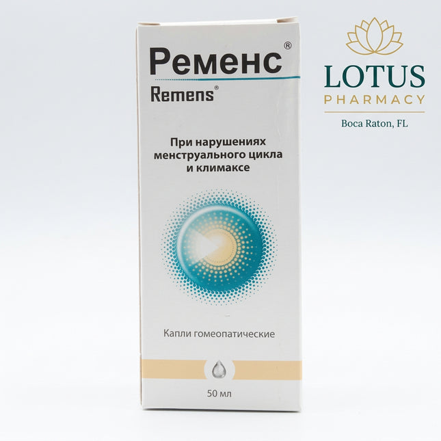 Remens® is a homeopathic oral liquid traditionally used in applicable markets for menstrual cycle disorders, premenstrual syndrome (PMS), painful menstruation, and menopausal symptoms. It is also used as part of complex therapy for certain inflammatory gynecological conditions.&nbsp;

The 50 mL formula combines five homeopathic ingredients: Cimicifuga racemosa, Sanguinaria canadensis, Jaborandi, Sepia officinalis, and Lachesis mutus. The drops contain 43% ethanol by weight.&nbsp;