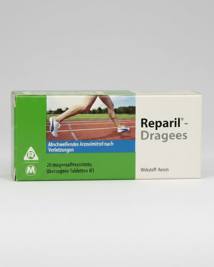 Reparil-Dragees Madaus® 20 mg are gastro-resistant coated tablets containing aescin, a natural active substance derived from horse chestnut. This venotonic medicine is used to help support venous circulation, reduce swelling, and improve symptoms associated with venous insufficiency.

The enteric-coated formulation helps the tablets pass through the stomach intact and release the active ingredient in the intestine, supporting better gastrointestinal tolerance.