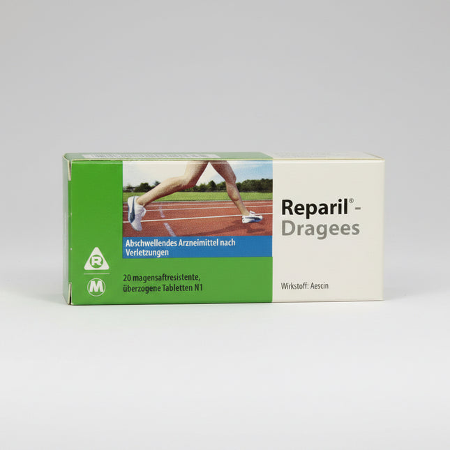 Reparil-Dragees Madaus® 20 mg are gastro-resistant coated tablets containing aescin, a natural active substance derived from horse chestnut. This venotonic medicine is used to help support venous circulation, reduce swelling, and improve symptoms associated with venous insufficiency.

The enteric-coated formulation helps the tablets pass through the stomach intact and release the active ingredient in the intestine, supporting better gastrointestinal tolerance.