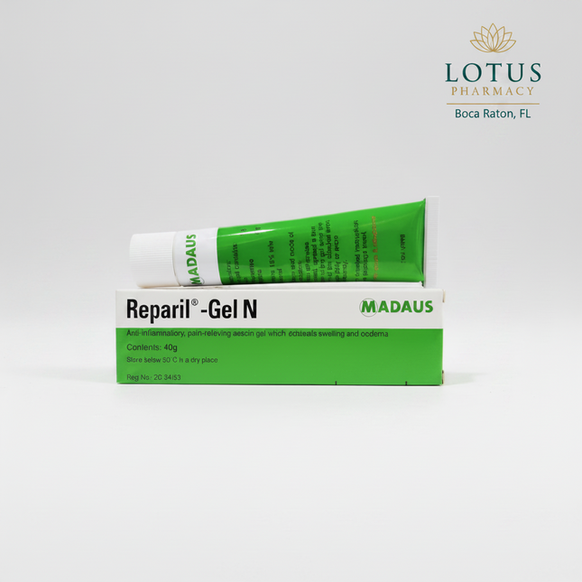 Reparil Gel N is a fast-absorbing topical gel formulated to help relieve pain, swelling, bruising, and inflammationassociated with injuries and soft-tissue strain. It combines aescin and diethylamine salicylate, two well-known active ingredients that work together to improve microcirculation, reduce edema, and ease discomfort.