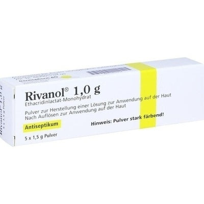 Rivanol antiseptic powder packaging on a white background