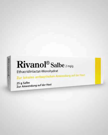 Rivanol Ointment is a topical antiseptic preparation containing ethacridine lactate (Rivanol), used to help prevent and treat superficial skin infections and support wound hygiene. It is commonly applied in first-aid care to help reduce bacterial contamination, support tissue cleansing, and promote comfort during healing of minor cuts, abrasions, and skin irritations.