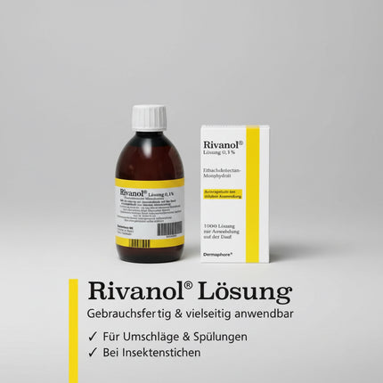 Rivanol Solution 0.1% contains ethacridine lactate 0.1%, a topical antiseptic traditionally used for skin cleansing and wound hygiene. The ready-to-use liquid formulation is suitable for external application to help maintain skin cleanliness and support proper wound care.