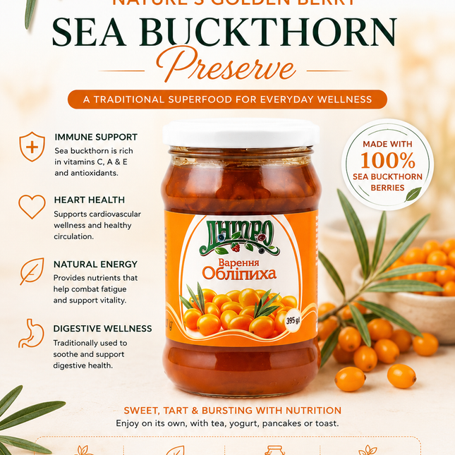 Sea Buckthorn Preserve – Sterilized Fruit Preserve | 395 g (13.9 oz)