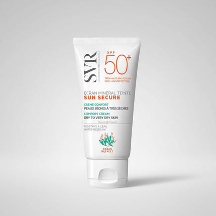 SVR Sun Secure Écran Minéral Teinté SPF50+ is very high, 100% mineral facial sun protection specially formulated for dry to very dry, sensitive, and intolerant skin. Made in France, this fragrance-free sunscreen provides broad-spectrum protection while delivering a naturally unified, velvety complexion.background
