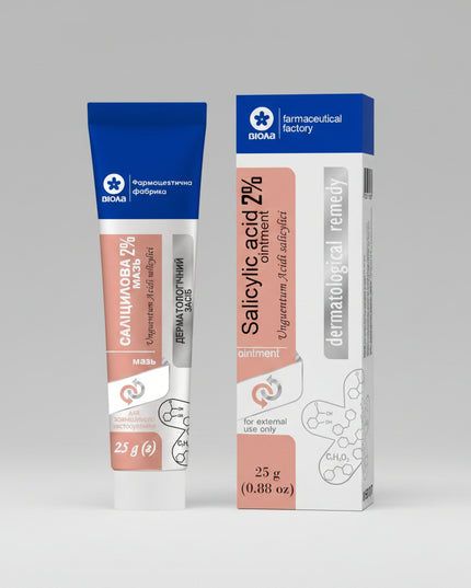 Salicylic Acid Ointment 2% is a topical keratolytic treatment formulated to help exfoliate the skin, remove excess dead skin cells, and support healthier skin renewal. Salicylic acid works by softening and loosening thickened skin, helping unclog pores and improve skin texture.

This ointment is commonly used for acne-prone skin, psoriasis, seborrheic skin conditions, rough skin patches, and other localized areas requiring gentle exfoliation and skin-softening care.