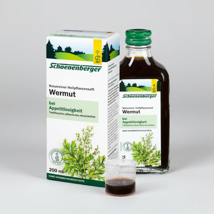 Schoenenberger Wormwood Juice (Wermutsaft) is a traditional pure plant juice made from freshly harvested wormwood herb (Artemisia absinthium). Produced by Schoenenberger in Germany, it offers wormwood in a liquid herbal form without the need to prepare a tea or infusion.