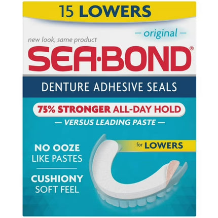 sea-bond, sea bond denture adhesive, denture adhesive seals, lower denture adhesive, denture wafers, zinc free denture adhesive, denture care, denture adhesive strips, denture cushions, denture retention, adhesive seals, oral care, secure denture fit, all day hold, lower dentures, sea-bond original, sea bond lowers, seabond, denture accessories, sea-bond 15 count, sea bond, адгезив для зубных протезов, прокладки для зубных протезов, фиксация зубных протезов, нижний зубной протез, уход за зубными протезами, 