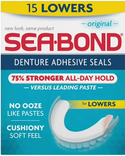 sea-bond, sea bond denture adhesive, denture adhesive seals, lower denture adhesive, denture wafers, zinc free denture adhesive, denture care, denture adhesive strips, denture cushions, denture retention, adhesive seals, oral care, secure denture fit, all day hold, lower dentures, sea-bond original, sea bond lowers, seabond, denture accessories, sea-bond 15 count, sea bond, адгезив для зубных протезов, прокладки для зубных протезов, фиксация зубных протезов, нижний зубной протез, уход за зубными протезами, 
