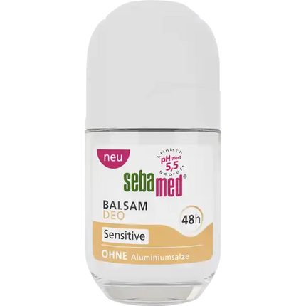 Sebamed deodorant balm bottle on a white background