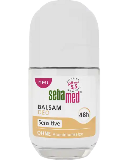 Sebamed deodorant balm bottle on a white background