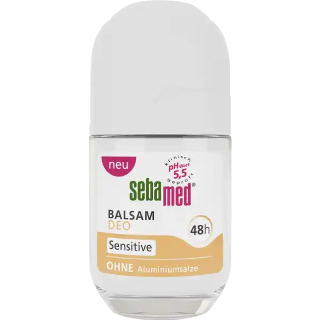 Sebamed deodorant balm bottle on a white background