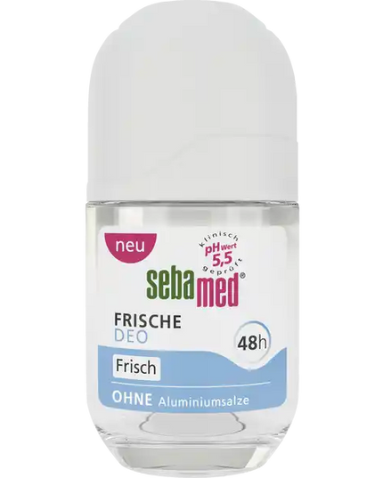 Sebamed deodorant bottle on a white background