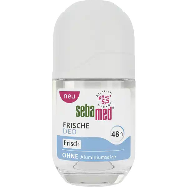 Sebamed deodorant bottle on a white background