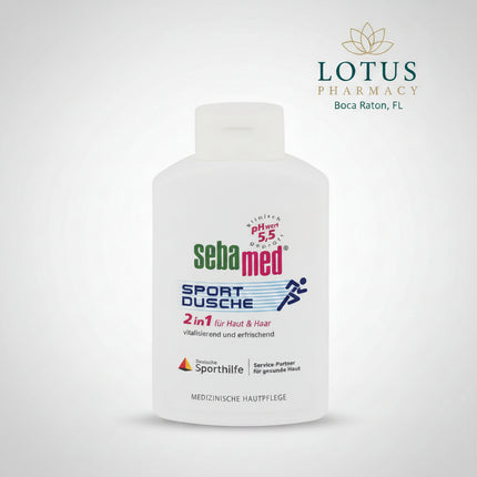 Sebamed® Sport Shower 3-in-1 (Sport Dusche 3 in 1) is a refreshing, soap-free cleansing formula designed for use after sports, exercise, and physical activity. The 3-in-1 formula conveniently cleanses the body, face, and hair, making it especially practical for the gym, swimming, travel, and frequent showering.

Formulated at pH 5.5, it corresponds to the naturally slightly acidic environment of healthy skin and helps support the skin's protective barrier and microbiome balance.