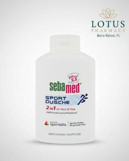 Sebamed® Sport Shower 3-in-1 (Sport Dusche 3 in 1) is a refreshing, soap-free cleansing formula designed for use after sports, exercise, and physical activity. The 3-in-1 formula conveniently cleanses the body, face, and hair, making it especially practical for the gym, swimming, travel, and frequent showering.

Formulated at pH 5.5, it corresponds to the naturally slightly acidic environment of healthy skin and helps support the skin's protective barrier and microbiome balance.