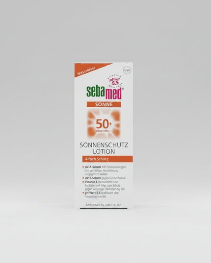 Sebamed Sun Protection Lotion/spray SPF 30/50 is a broad-spectrum UVA/UVB body sunscreen specially formulated for sensitive and normal skin, helping protect against sunburn, premature photoaging, and moisture loss.