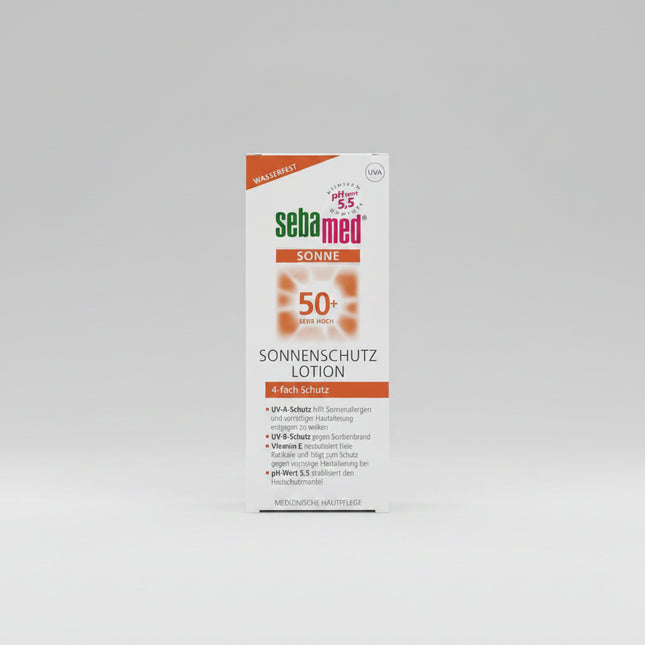 Sebamed Sun Protection Lotion/spray SPF 30/50 is a broad-spectrum UVA/UVB body sunscreen specially formulated for sensitive and normal skin, helping protect against sunburn, premature photoaging, and moisture loss.