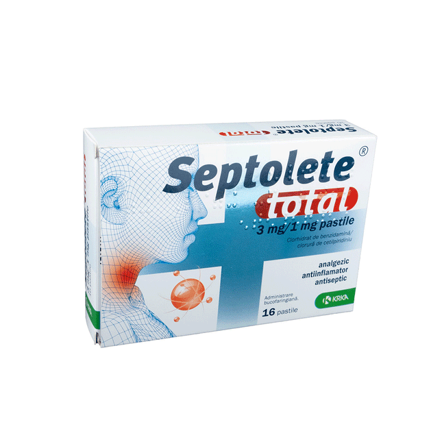 Septolete® Total Lozenges are medicated throat lozenges designed to provide comprehensive relief for throat and mouth discomfort. They combine anti-inflammatory, analgesic, and antiseptic actions to help soothe pain, reduce inflammation, and combat microorganisms in the oral cavity and throat.