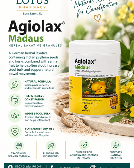 Short-Term Constipation Relief Granules – Agiolax Madaus with Psyllium + Senna – 100 g