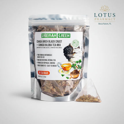 This revitalizing Siberian herbal tea blends Ginkgo Biloba, known for supporting memory, focus, and circulation, with wild Chaga mushroom, a powerful antioxidant and immune-supporting adaptogen.