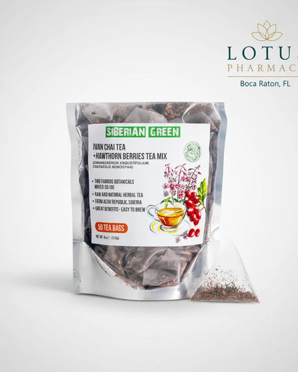 Siberian Green Ivan Chai with Hawthorn Berry is a caffeine-free herbal tea blend combining traditional Ivan Chai (Willowherb / Fireweed) with hawthorn berries, two botanicals with a long history of use in Eastern European and Siberian herbal traditions.