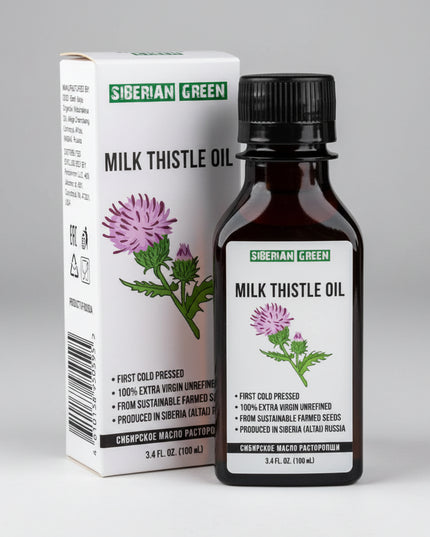 Siberian Green Milk Thistle Oil is a premium 100% natural, extra virgin, cold-pressed and unrefined oil produced from Siberian milk thistle seeds sourced from the Altai region of Siberia.

Cold pressing helps preserve the oil's naturally occurring fatty acids and plant compounds without the high heat associated with conventional refining. The manufacturer highlights its naturally occurring omega-6 and omega-9 fatty acids and milk thistle's characteristic plant compounds.