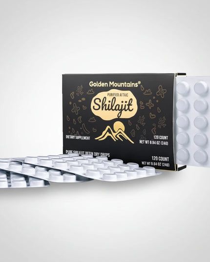 Siberian Green® Shilajit Altai "Golden Mountains" is a premium dietary supplement made from 100% purified Altai shilajit (mumiyo) resin, sustainably sourced from the pristine Altai Mountains of Siberia. Each convenient dry drop contains 200 mg of pure shilajit, naturally rich in fulvic acid and trace minerals that help support energy, vitality, and overall wellness.
