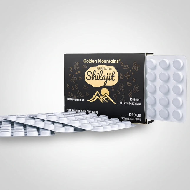 Siberian Green® Shilajit Altai "Golden Mountains" is a premium dietary supplement made from 100% purified Altai shilajit (mumiyo) resin, sustainably sourced from the pristine Altai Mountains of Siberia. Each convenient dry drop contains 200 mg of pure shilajit, naturally rich in fulvic acid and trace minerals that help support energy, vitality, and overall wellness.
