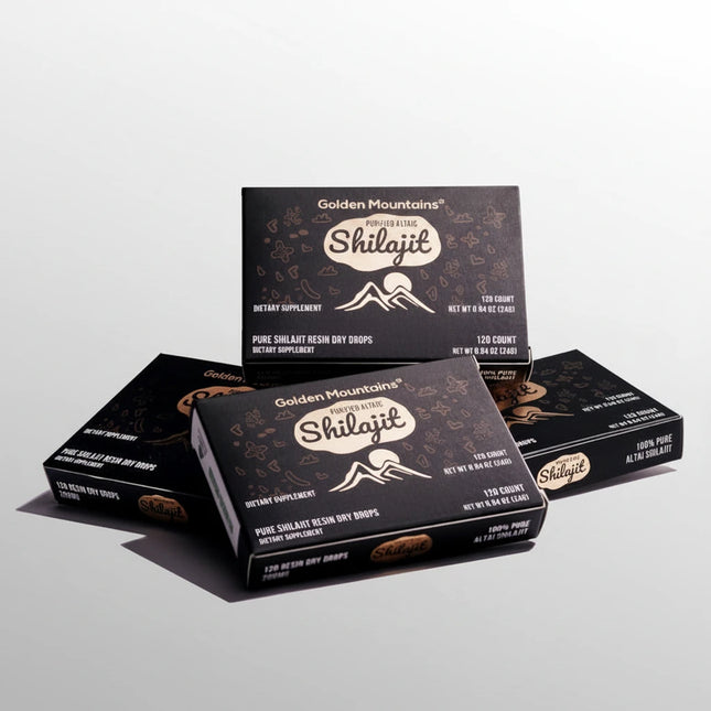 Siberian Green® Shilajit Altai "Golden Mountains" is a premium dietary supplement made from 100% purified Altai shilajit (mumiyo) resin, sustainably sourced from the pristine Altai Mountains of Siberia. Each convenient dry drop contains 200 mg of pure shilajit, naturally rich in fulvic acid and trace minerals that help support energy, vitality, and overall wellness.

