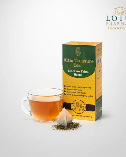 This premium Siberian tea blend is crafted from wild Taiga wellness herbs, traditionally used in Altai and Siberian herbal medicine for vitality, strength, and immune resilience.