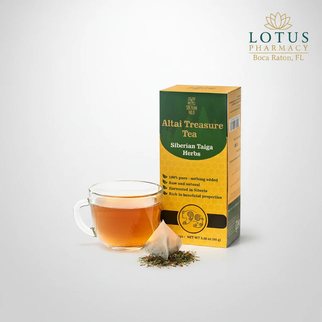 This premium Siberian tea blend is crafted from wild Taiga wellness herbs, traditionally used in Altai and Siberian herbal medicine for vitality, strength, and immune resilience.