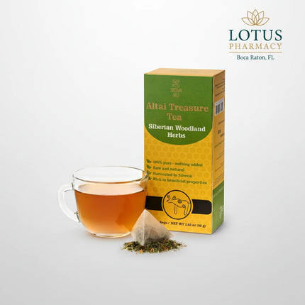 Siberian Wild Altai Treasure Tea is a premium herbal blend crafted from hand-picked Altai and Siberian woodland herbs, known for their purity, vitality, and natural healing properties.