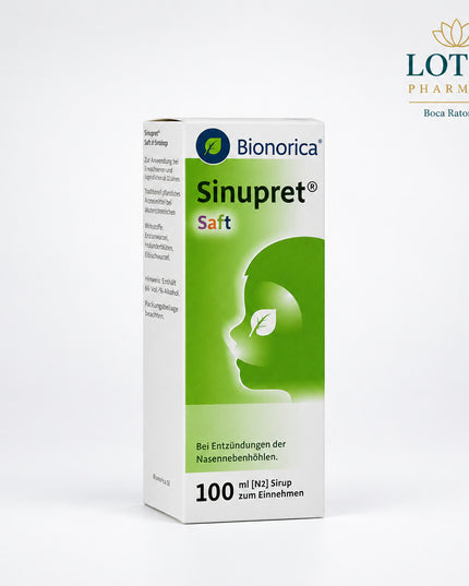 Sinupret Syrup is a herbal medicinal product used for acute and chronic inflammation of the paranasal sinuses, particularly when symptoms include nasal congestion, thick mucus, sinus pressure, and difficulty clearing secretions. It contains a standardized combination of five medicinal plants used to support mucus clearance and respiratory comfort.