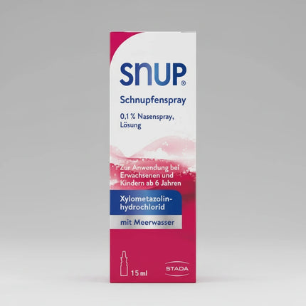 Snup® Nasal Spray 0.1% is a fast-acting nasal decongestant formulated to relieve&nbsp;runny nose and nasal congestion caused by colds or allergies. It combines xylometazoline with Icelandic sea water to reduce swelling of the nasal mucosa while gently supporting natural moisture balance.