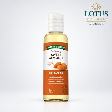 Nature’s Truth Softening Sweet Almond Oil is a lightweight, nourishing oil designed for everyday skin, hair, and body care. Sweet almond oil is naturally rich in fatty acids and is commonly used to help soften dry skin, smooth rough areas, and condition hair.

Its versatile liquid format makes it easy to use on its own or as a carrier oil in massage blends, body oils, and DIY beauty formulations.