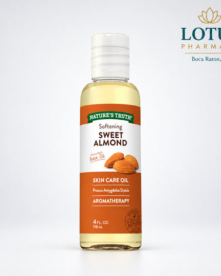 Nature’s Truth Softening Sweet Almond Oil is a lightweight, nourishing oil designed for everyday skin, hair, and body care. Sweet almond oil is naturally rich in fatty acids and is commonly used to help soften dry skin, smooth rough areas, and condition hair.

Its versatile liquid format makes it easy to use on its own or as a carrier oil in massage blends, body oils, and DIY beauty formulations.