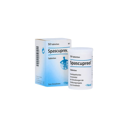 Spascupreel packaging including a box and a container on a white background