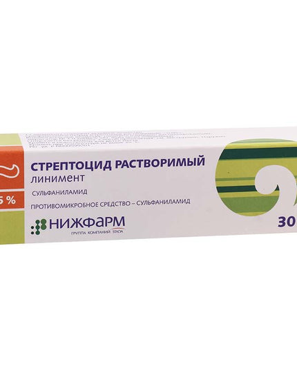 Streptocide Dispersing Ointment 5% – 30 g (Стрептоцид Диспергирующая Мазь 5%)

Streptocide Dispersing Ointment 5% is a topical antibacterial treatment formulated to help manage minor skin infections and superficial wounds. Its 5% active concentration works by inhibiting bacterial growth, supporting faster healing while helping reduce local inflammation.