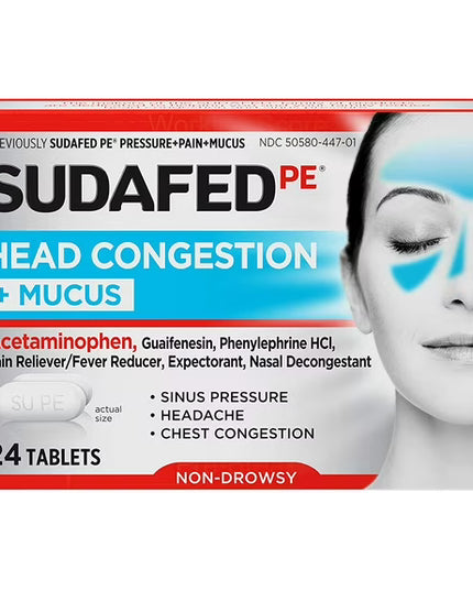 Sudafed PE, Sudafed PE Head Congestion Plus Mucus, Sudafed Head Congestion, Acetaminophen, Guaifenesin, Phenylephrine, Chest Congestion Relief, Mucus Relief, Expectorant, Nasal Congestion, Sinus Pressure, Cold Medicine, Non Drowsy Cold Relief, Respiratory Health, Cold And Flu, Headache Relief, Fever Reducer, Cough And Cold Medicine, Mucus Thinner, Family Wellness, Судафед ПЭ, Судафед От Заложенности, Гуайфенезин, Фенилэфрин, Ацетаминофен, Простуда, Грипп, Заложенность Носа, Синусит, Давление В Пазухах, Отха