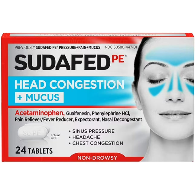 Sudafed PE, Sudafed PE Head Congestion Plus Mucus, Sudafed Head Congestion, Acetaminophen, Guaifenesin, Phenylephrine, Chest Congestion Relief, Mucus Relief, Expectorant, Nasal Congestion, Sinus Pressure, Cold Medicine, Non Drowsy Cold Relief, Respiratory Health, Cold And Flu, Headache Relief, Fever Reducer, Cough And Cold Medicine, Mucus Thinner, Family Wellness, Судафед ПЭ, Судафед От Заложенности, Гуайфенезин, Фенилэфрин, Ацетаминофен, Простуда, Грипп, Заложенность Носа, Синусит, Давление В Пазухах, Отха